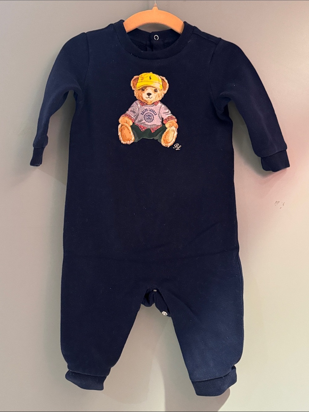 Ralph Lauren Navy Bear Appliqué Footie